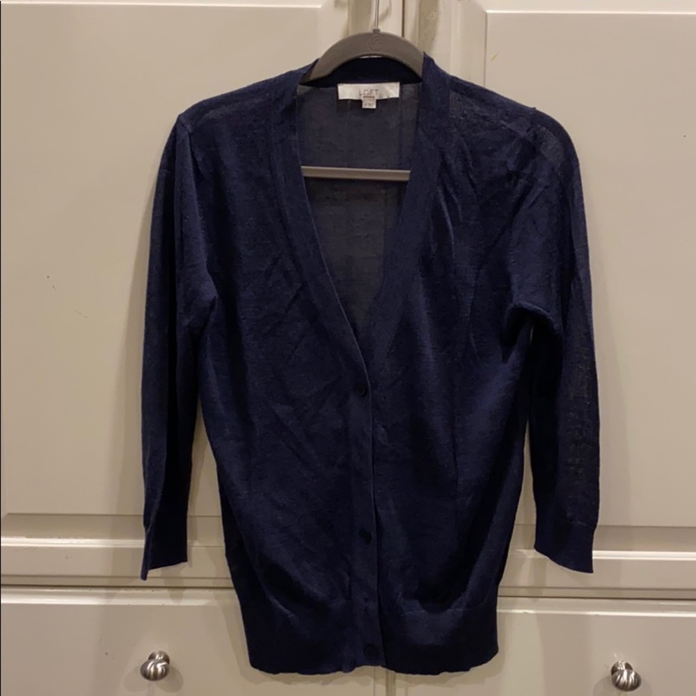 LOFT - Sheer, 3/4 Sleeves Navy Sweater
